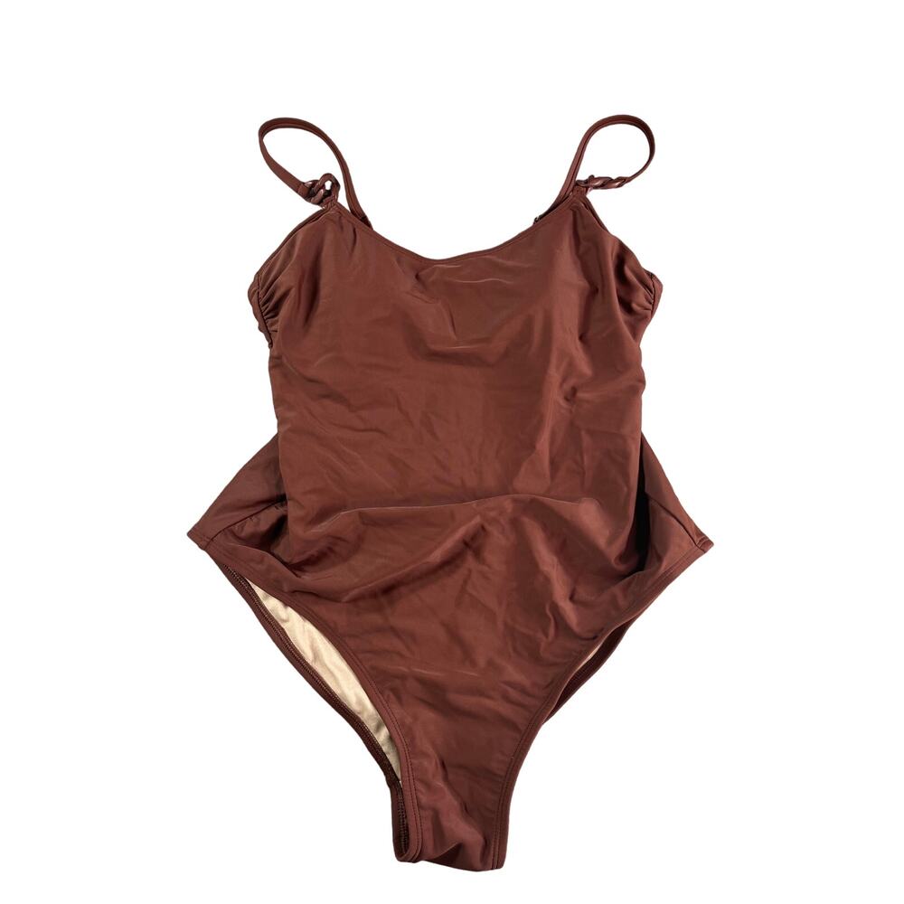 Kona Sol Swimsuit Women Large Brown Padded Accent One Piece Medium Coverage NWOT